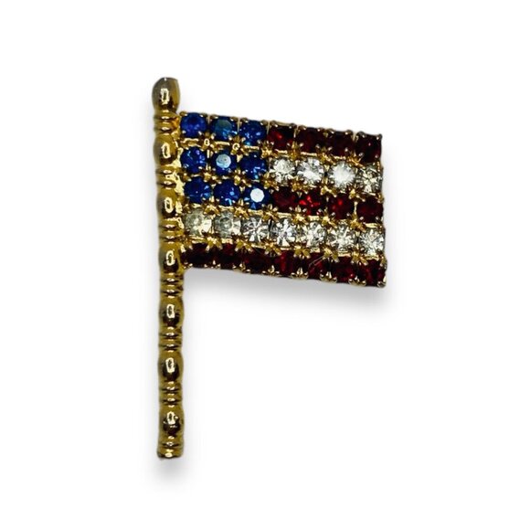 USA Rhinestone Flag Brooch Pin in Gold Tone - Picture 3 of 4
